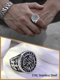 Saints Michael Ring for Men, St. Michael Religious Medal Coin rostfritt stål Guldamulett Skydd Mens Womens Cross Ring, storlek 7-12