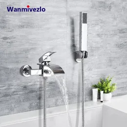 Bathroom Shower Heads Chrome Waterfall Bathtub Faucet Wall Mounted Tub Tap Cold Water Mixer Bath Robinet Baignoire 231030