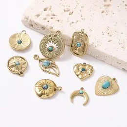 Pendant Necklaces Turquoise Charms Pendants For Women Bohemian Water Pattern Round Ornaments Beads Bracelet DIY Earring Fashion Jewelry
