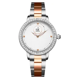 女性用時計高品質のダイヤモンドセットスパイラルシースレッドダイヤルスチールと防水石英バッテリー36mmウォッチ