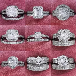 Band 2023 Nya Sterling Sier Big Wedding Rings uppsättning för brudkvinnor Engagement Finger Party Gift Designer Jewelry J230517