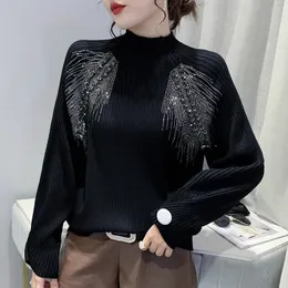 Suéteres de mujer Suéter de punto elegante y versátil para mujer Jerséis Suéter de mujer con diamantes de moda Perfecto para el trabajo y el fin de semana 231031