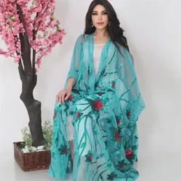 Etnik Giysiler 2023 Sonbahar Türkiye Açık Abaya Müslüman Elbise Kadın Batwing Sleeve Feet Sequin Sequider Caftan Dubai HARDIGAN CORN