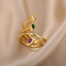 Cluster-Ringe aus Edelstahl, dreischichtig, Wassertropfen für Frauen, offener Luxus-Hochzeitskristall-Zirkon-Ring, ästhetischer Schmuck, Muttergeschenke