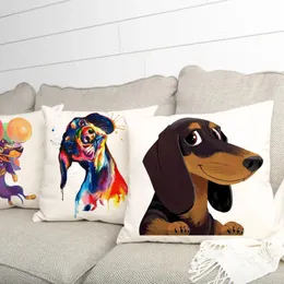 Kudde 45x45cm Dachshund Art Polyester Cushion Cover Love Sausage Dog Bedroom Soffa Living Room Decor Pillow Case 231031