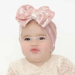 ゴールドベルベット新生児のためのビッグボウノットビーニーかわいいゴロス幼児写真帽子の子供バニーボウハットボンネット