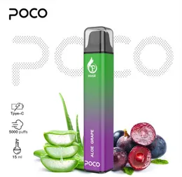 POCO enorm mesh spole laddningsbar engångs cigarett 5000 puffs 950 mAh batteri Förfylld 15 ml pods patroner Vape penna enhet