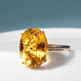 Fashion Yellow Crystal Citrine Gemstones Diamonds Rings for Women Rose Gold Color Jewelry Bague Bijoux Party Accessories Gifts194T