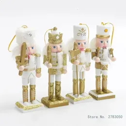 Christmas Decorations 3Pcs4Pcs Wooden Doll Decor Handmade WhiteGold Nutcrackers Solider Pendant Traditional Decoration 231030