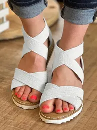 Sandali 2023 Estate Incrociato Cerniera Punta Rotonda Zeppa Bianca Per Le Donne Casual Retro Versatile Stile Semplice Scarpe di Moda