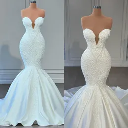 Gorgeous Lace Mermaid Wedding Dresses Sweetheart V Neck Wedding Dress Appliques Sweep Train robe de mariee bridal gowns