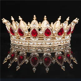 Yuvarlak kristal taç diadem kraliçe başlık metal altın renkler tiaras ve taçlar balo pageant düğün saç takı aksesuarları w0104296s