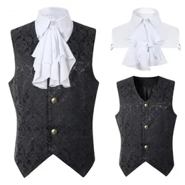 Men s Vests Black Vest Men Renaissance Steampunk Coat Gothic Jacquard Waistcoat Single Breasted Business Formal Dress for Suit 231031