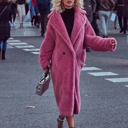Женские меховые пальто, одежда средней длины, пальто из овечьей шерсти с длинным рукавом, Y2K, свободные куртки с искусственными карманами, верхняя одежда, пальто