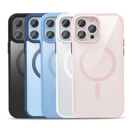 Capa de telefone com borda multicolorida com ímã transparente à prova de choque capa de telefone celular Magsafe capa de telefone magnética para iPhone 15 pro 14 13 12