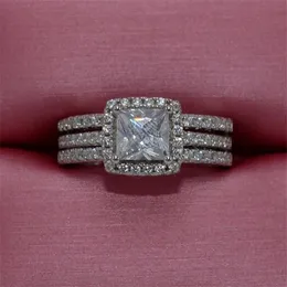 Sparkling Luxury Jewelry 925 Sterling Silver Emerlad Cut White Topaz CZ Diamond Eternity Gemstones Women Wedding Engagement Band R271d
