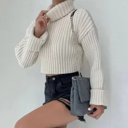 Kadın Sweaters Omchion Çekme Femme 2023 Sonbahar/Kış Düz Renk İplik Örme Kültürü Kısa Bıkıksız Kazak Kadınlar İçin Jumper