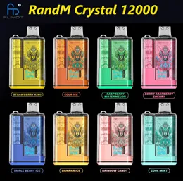 Original Randm Crystal 12000 puffs engångs e-cigaretter har 20 ml vape 0/2/3/5% uppladdningsbart 650 mAh digitalt batteri 16 smaker tillgängliga vs puff 12k