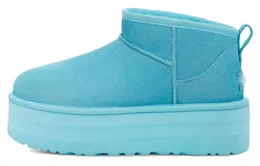 Scarpe da donna su misura realizzate esclusivamente a mano, stivali da neve caldi e alla moda mid-top UG Classic Ultra Mini Platform Boot 'Sky' 1135092-SSKY