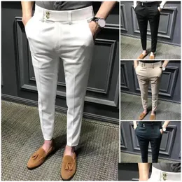 Ternos masculinos blazers homens chiques calças estilo jovem tecido macio tornozelo comprimento zip up em linha reta entrega de vestuário roupas otwpv