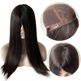 22 tum Mongolian Virgin Human Hair #1B Black Kosher Wig 180% Densitet Silkeslen Straight 4x4 Silk Top Jewish Wigs For Jew.