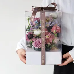Gift Wrap 28CM Creative Panoramic Rose Preserved Fresh Flower Transparent Packaging Box Party Cookie Candy Bags Christmas Valentine