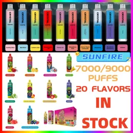 AUTENTICO SUNFIRE 7000 9000 sbuffi VAPE usa e getta 16 ml 18 ml Preimpuggiti 600 mAh Ricarica Regolabile dispositivo di sigaretta elettronica a flusso d'aria 20mg 30mg 50mg di Aierbota