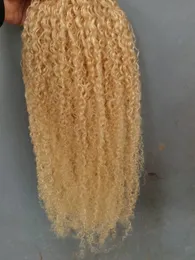 brasiliansk mänsklig jungfru remy kinky lockigt hår weft blond 613# färgförlängningar