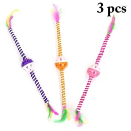Cat Toys 3st Chew Toy Kitten Teasering Faux Feather Teaser Sisal tänder med Bell Interactive