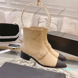 Designer outono e inverno botas de couro botas femininas clássicas com zíper botas trabalho universal cor preto e branco