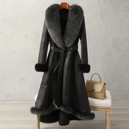 Kadın kürk sahte kış tilki parkas kadınlar uzun sıcak pamuk ceket bayanlar lüks büyük yaka ceket şık palto ile kemer 231031
