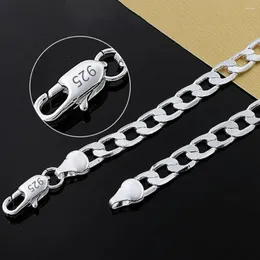 Hängen 925 Sterling Silver 16/18/20/22/24 Inch 8mm Platt Sideways Figaro Chain Necklace For Woman Man Fashion Wedding Jewelry