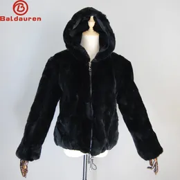 Pele feminina pele sintética mulheres inverno quente senhora russa 100% natural rex pele de coelho casacos com capuz real rex coelho casacos de pele genuíno casaco de pele 231030