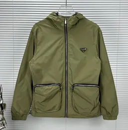 Spring New Pocket Metal Triangle Green Hooded Jacket Men's Loose Short Coat Jacket