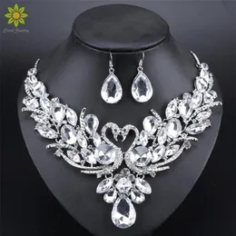 Wedding Jewelry Sets Clear Crystal Bridal Silver Color Swan Pendant Necklace Women Gift Party Prom Earring Accessories 221109239t