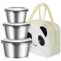 Geschirr 3 Stück Edelstahl-Lunchbox 400/600/1100 ml Bento-Koffer Aufbewahrungsbehälter mit isolierter Tasche