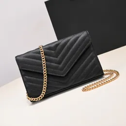 Designer Ladies Handbag Cosmetic Bag High End Ladies Messenger Bag Classic Caviar Leather 22 cm Simple Fashion Brand Chain Imitation Original kvalitet D 7