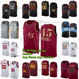 Darius Garland Donovan Mitchell Custom 2023-24 Season Printed Basketball Jerseys Jarrett Allen Ricky Rubio Dean Wade Damian Jones Ty Jerome Tristan Thompson