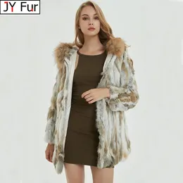 Womens Fur Faux verklig äkta naturlig kaninrock med tvättbjörn huva dam modejacka outwear anpassade alla storlek 231031