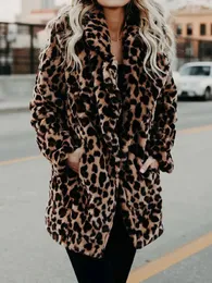 Mulheres de pele do falso outono leopardo casaco longo inverno mulher quente senhoras jaqueta feminina pelúcia teddy outwear 231031