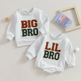 家族を一致する衣装の秋の子供たちの男の子幼児生まれた赤ちゃんの手紙刺繍長いスリーブプルオーバーボディスーツスウェットシャツ服231030