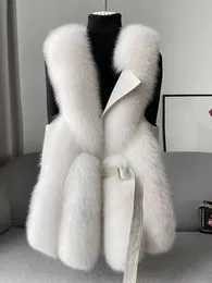 Womens Fur Faux Fashion Jacket Solid Vneck Advanced Sense Fox Coat AutumnWinter Thick Warm Vest Winter Coats 231031