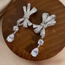 Stud Earrings Fashion Trend S925 Silver Inlaid 5A Zircon Luxury Full Diamond Bow