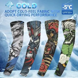 1Pair Breattable Quick Dry 3D Tattoo UV Protection Cycling Arm ärmar Män Basket Sport Running Compression Arm Warmers Sport Safetyarm Warmers Apparel