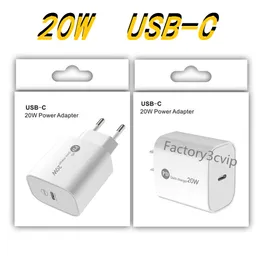 Lätt USBC Type C PD Wall Charger 18W 20W snabb laddning EU US AC Power Adapter för iPhone 11 12 13 14 Pro Max Android-telefon med låda