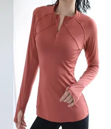 Yoga toppar Women039s Autumn and Winter New Doubleline Zipper Longsleved Yoga Shirt QuickDrying Fitness Clothing Running SPOR5943750