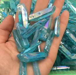 2019 Blue Aura Titanium Clear Kwarc wisiorek naturalny surowy kryształowa różdżka Rough Reiki leczenie pryzmat Naszyjnik