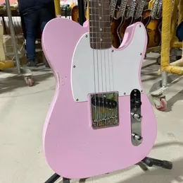 Chitarra tl fatta a mano con corpo in frassino, vecchio hardware, artigianato, studio invecchiato rosa chiaro, 100% fatto a mano, spedizione gratuita