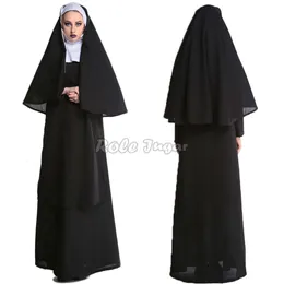 Halloween Mittelalter Katholische Nonne Kostüm Erwachsene Frauen Religiöse Priester Missionare Kleid Kopftuch Schal Outfits Cosplay