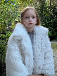 Children faux fur coat girls fake fox fur long sleeve plush princess outwear winter kids fleece thicken warm clothing Z5067